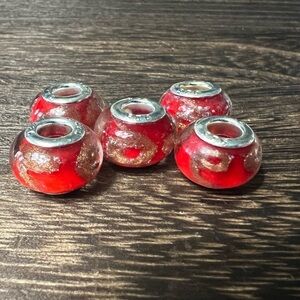 Red Acrylic Gold Sparkle Bracelet Charms 925 Set of 5 B28